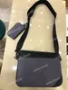 رجال Pochette Trio Messenger Bag Black/Gray 3 قطع مجموعة رجالي قماشية عكسية الأشرطة Crossbody Bag 69443 W