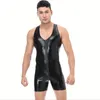 Mens sexy bodysuit jumpsuit patent lederen front rits ritsje uit één stuk turnard mannen spandex catsuit body pakken