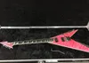 Cuatom Roman Abstract V Twin Guitar Vinnie Vincent Flying V Double V Pink Electric Guitar Floyd Rose Tremolo Bridge Ebony Fingerbo7272533