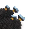 Kinky Curly Tape In Hair Extensions Virgin Brazilian Hair # 1b Naturlig Black Skin Weft Osynlig Tape On Hair Extensions 100g / 40pcs