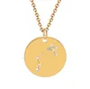 Rvs Crystal Coin Zodiac Teken Ketting Hanger Kettingen Sieraden Diamond Studded Breng je Luck Nickle Gratis