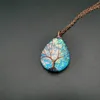 Update Levensboom Teardrop Hart Ketting Koperdraad Gewikkeld Edelsteen Healing Chakra Ketting voor Dames Mode-sieraden