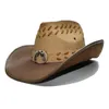 A154 Rétro Hommes Et Femmes En Cuir De Haute Qualité Grand Bord Grand Tauren West Riding Chapeau De Plage Chapeau De Cowboy Tour De Tête 58 cm2733926