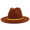 Novo Homens Mulheres Grande Wool Brim Felt Fedora Chapéu Panamá com cinto de couro Jazz Trilby Cap festa formal chapéu alto cores diferentes