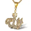 Hip Hop Bling Iced Out Rhinestones Gold Silver Color Stainless Steel Islam Muslim Pendant Necklace for Men Rapper Jewelry3656057