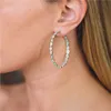 Bohemia Gold Color Large Circle C Shaped Hoop Earrings Fashion Green Blue Opal Teardrop Stone Earrings for Women300O
