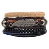 4pcsset Handmade Boho Gypsy Hippie Black Leather Rope Cord Wing Hand Leaves Compass Charm Stackable Wrap Bracelets for Man4680502