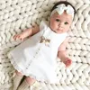 Bow Infant Baby Girls Flower Dresses Dopinging Gowns Nyfödda barn Dopkläder Princess Birthday White Baby Girls Dress9034013