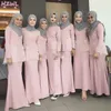 Pink Muslim Mermaid Bridesmaid Dresses 2021 O Neck Long Sleeve Floor Length Garden Wedding Guest Party Gowns Maid of Honor Dress