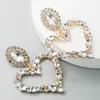 2021 뉴스 도착 큰 크기 심장 디자인 풀 상감 색상이있는 샹들리에 합금 프레임 인공 다이아몬드 패션 여성 귀걸이 도매