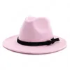 ورأى النساء خمر الخاصة قبعة فيدورا قبعات مع حزام من الجلد المتضخم الشتاء تريلبي كاب صوف قبعة فيدورا جاز الدافئة