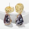 2021 Ins Fashion Gold Hammered Stud Earring for Women Girls Waterdrop Drusy Dangle Earring Druzy Earrings Jewelry