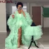 Mint verde Ruffled em camadas maternidade Prom Dress For Baby Showers Maxi Tulle Robe vestido de noite grávida Tiro Mulher Dress For Foto Vestidos