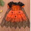 Dziewczyny Halloween Witches Fancy Dress Costume Witch Outfit Dzieci Cosplay Party Baby Lace Rainbow Outfit Kids Party 0-5t