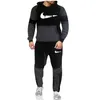 Nouveau 2020 marque survêtement mode hommes vêtements de sport deux pièces ensembles tout coton polaire épais sweat à capuche + pantalon costume de sport mâle