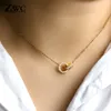 ZWC nouvelle mode de luxe couleur or chiffre romain collier pendentifs pour femmes fête de mariage en acier inoxydable collier bijoux cadeau 1253P