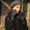 Guantes de cuero de la PU Mujeres otoño invierno caliente peluche grueso mitones a prueba de viento impermeable montar tacto pantalla femenina mano muff1