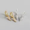 1pair 8.5mm 100% Authentic 925 Sterling silver Zircon Spike Cone Rivet Hoop Huggie Earrings Fine jEWELRY TLE1092