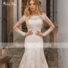 Adoly Mey Romantic Boat Neck Long Sleeve Mermaid Wedding Dresses 2020 Gorgeous Appliques Detachable Train Trumpet Bridal Dress