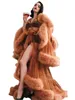 Mulher Faux Fur Moble Kimono Gravidez Partido Sleepwear Mulheres Sexy Split Bathrobe Sheer Nightgown Prom Promia Shawel 2021