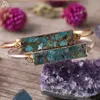 Charm Bracelets Natural Gold Line Turquoises Slab Beads Open Cuff Bangles Fashion Women Silvery Wrapped Howlite Couples3227