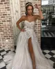 Sexy High Side Split 2021 Wedding Dresses Sweetheart Lace Appliqued Beaded Bridal Outfit Summer A Line Wedding Gowns