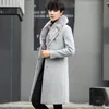 Manchas de lã dos homens inverno 2021 Moda coreana Slim Overcoat de lã médio comprimento Grande coleira de pele trincheira