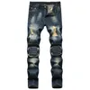 Классические ретро мужские дизайнерские джинсы Джинсы Длинные - огорченные отверстие напечатаны прямые разорванные джинсовые брюки мужчины Homme