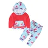 Nyfödda spädbarnsflickor Floral randiga hoodie topsspants 2pc outfit kläder set grå höst vinter babykläder set2599979