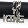 سلاسل CZ Zircon Hiphop Necklace King Letter Men Pendant Bling Iced Out Cuban Link Gold Chain Crystal Rhinestone Male Jewelry12647