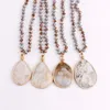 ZWPON Fashion Gold Braid Teadrop Natural Stone Pendant Necklace Natural Stone Beads Necklace for Woman Jewelry Wholesale