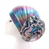 Women Hologram Metallic Rainbow Turban Hat Flower African Head Wrap Beanie Pre-Tied Elastic Bonnet Hair Loss Chemo Cap