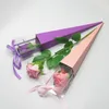 Hediye Wrap Tek Gül Kutusu Sevgililer Günü Sarma İpek Şerit Koni Karton Şeffaf Kağıt Kılıf Düğün Dekorasyon
