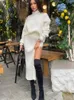 Tawnie Örme MIDI Etek Elbise Set Kadın Eşleştirme Casual Balıkçı Yaka Kazak Üst Ve Bölünmüş Etekler Kış Iki Parçası 220302
