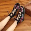 Veowalk Handmade High Top Women Canvas Flat Gladiator Sandals Open Peep Toe Summer Cotton Embroider Lace Up Shoes Sandials Mujer Q1223