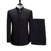 Męskie Stojak Collar Slim Black Tunika 4xl XL Dwukierki (Blazers + Spodnie) Biznes Chiński Styl Garnitur C1007