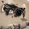 Creative World Map Large Wall Clock Modern Acrylic 3D Clocks Wall Home Decor vardagsrummet Silent Wall Watch Mekanism SAAT FZ592 201125