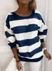 Women Horizontal Stripes Sweatshirts Pullover Top Fashion Casual Long Sleeve Round Neck Sweatshirt Autumn Winter Loose Clothing For Female