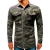 Camuflaje de camisa de mezclilla camisa de manga larga Casual Cargo con blusa superior de bolsillo para hombre Fit regular XL XXL