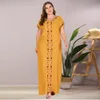 Siskakia Plus Size Donna Maxi Abito lungo Moda Allentato Casual Ricamato con perline O Collo Manica corta Abiti arabi Estate 2020 Y0118