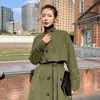 Army Green Trench Coat Women Autumn Winter Coat Single Breasted Buton Flaps with Belt Lady Duster Coat Cloak 201102
