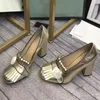 Sommer Frauen Sandalen dicke Absatzdesigner Sandalen schöne Mode High Heels Leder Braut Frauenkleid Schuhe Goldene faule Frauen