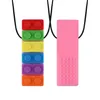 Hot Sale Block Baby Teethers Sensory Chew Necklace Brick Silicone Biting Tand Teethers Toy Rainbow Teether Wholesale