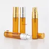 100 stuks / partij 5 ml Draagbare Amber Glas Parfum Flessen Atomizer Contenitori Cosmetische Vuoti met aluminium Pumpshipping
