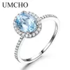 Umcho Sky Blue Topaz الأحجار الكريمة خواتم للنساء حقيقي 925 الاسترليني الفضة الدائري البيضاوي رومانسية هدية فاخرة الاشتباك مجوهرات Y200321