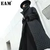 [eam] أسود كبير الحجم طويل القطن معطف معطف طويل الأكمام فضفاضة تناسب المرأة ستر أزياء المد ديد جديد ربيع الخريف 19A-A319 201103