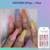 NAF008 24pcs Gradient Color Long Coffin Fake Nails Rainbow Ballerina Full Cover Fake Nail Extension DIY Colorful Nails with retail box