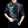 Camicie casual da uomo Bella primavera estate gioventù stampata floreale sottile camicia da uomo con maniche a cinque punte moda uomo selvaggio stile britannico1