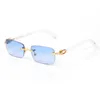 Ретро безрамные прямоугольные солнцезащитные очки для женщин деревянные серебряные бокалы золотой чай буффало рог деловые повседневные классические очки un313e