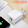 2 порта PD 2.4A ЕС US AC AC Home Travel Power Adapters Настенное зарядное устройство для iPhone 6 7 8 11 12 Samsung Huawei Android Phone